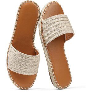 Women Flat Sandals Synthetic Jute Slip On Open Toe Summer Beach Espadrille